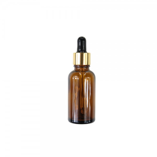 Pipetflesje 30 ml Amber - gouden dop