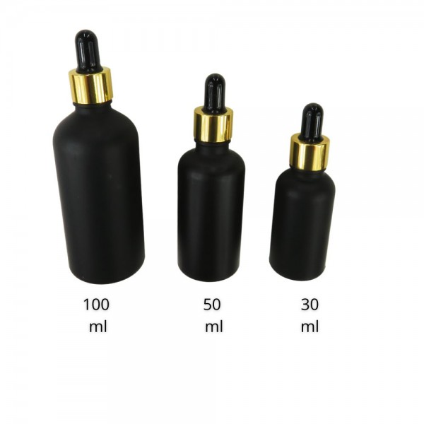 Pipetflesje 30 ml Mat zwart - gouden dop