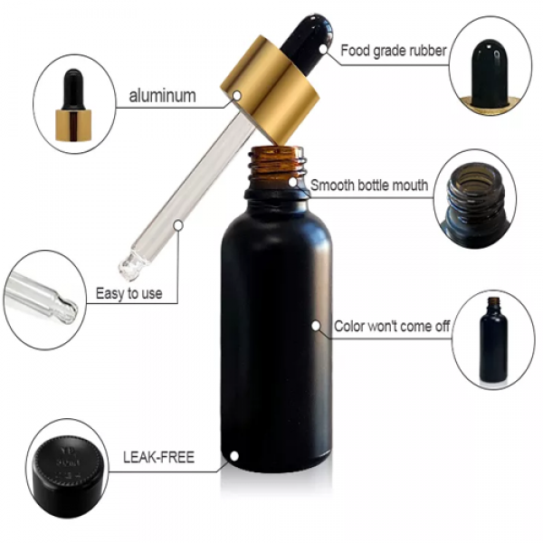 Pipetflesje 30 ml Mat zwart - gouden dop